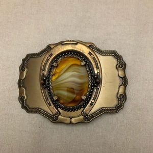 Vintage Gold, Multicolor Stone Belt Buckle 3.5”
